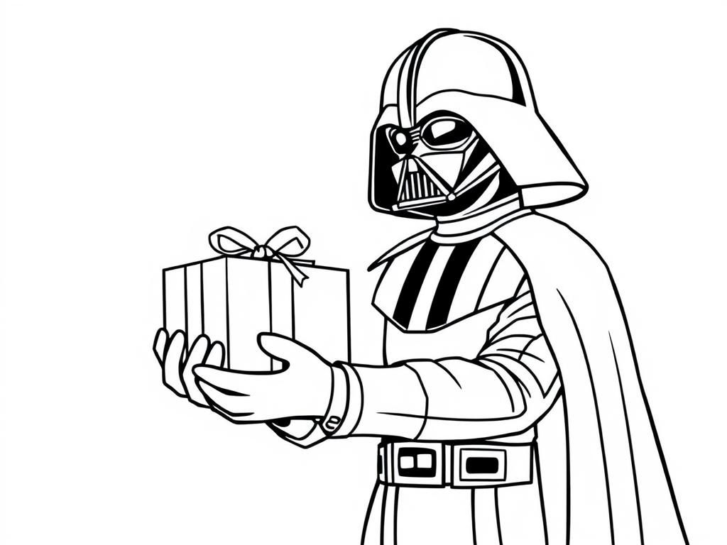 darth vader handing over xmas present - Free Printable Coloring Page