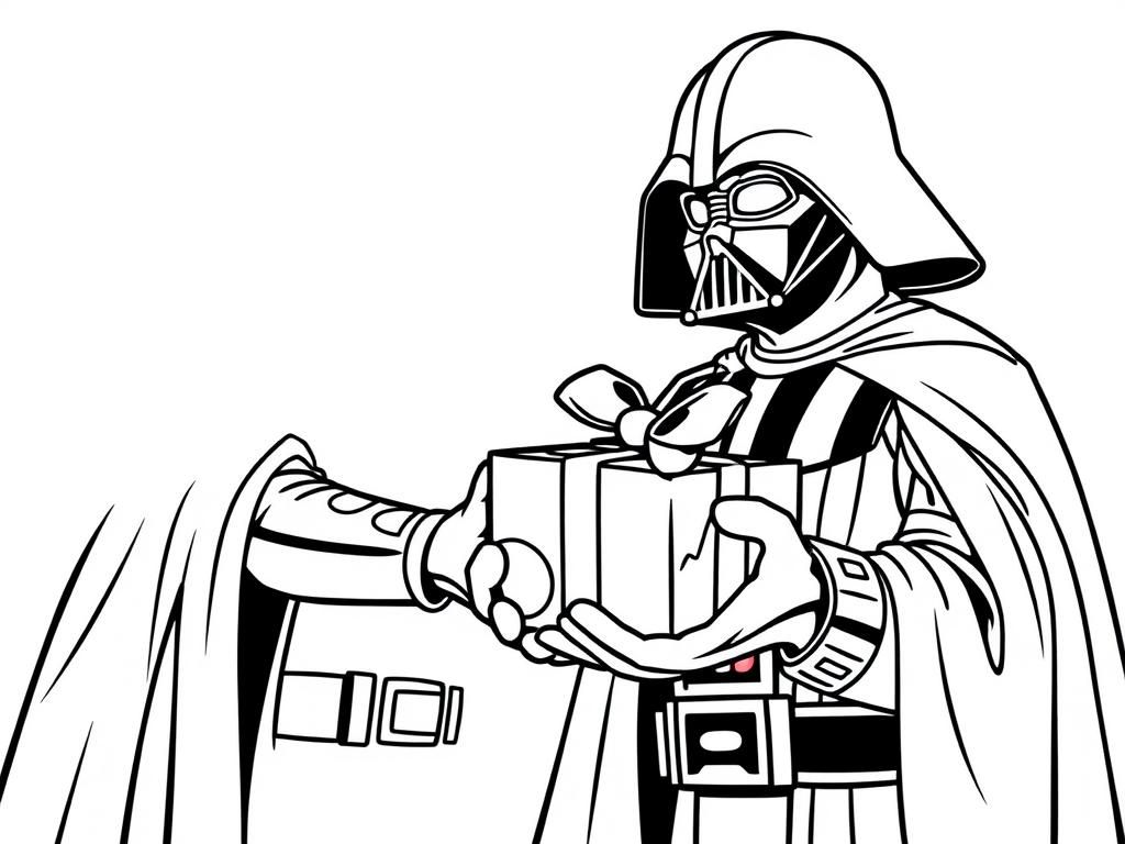 darth vader handing over xmas present to viewer - Free Printable Coloring Page
