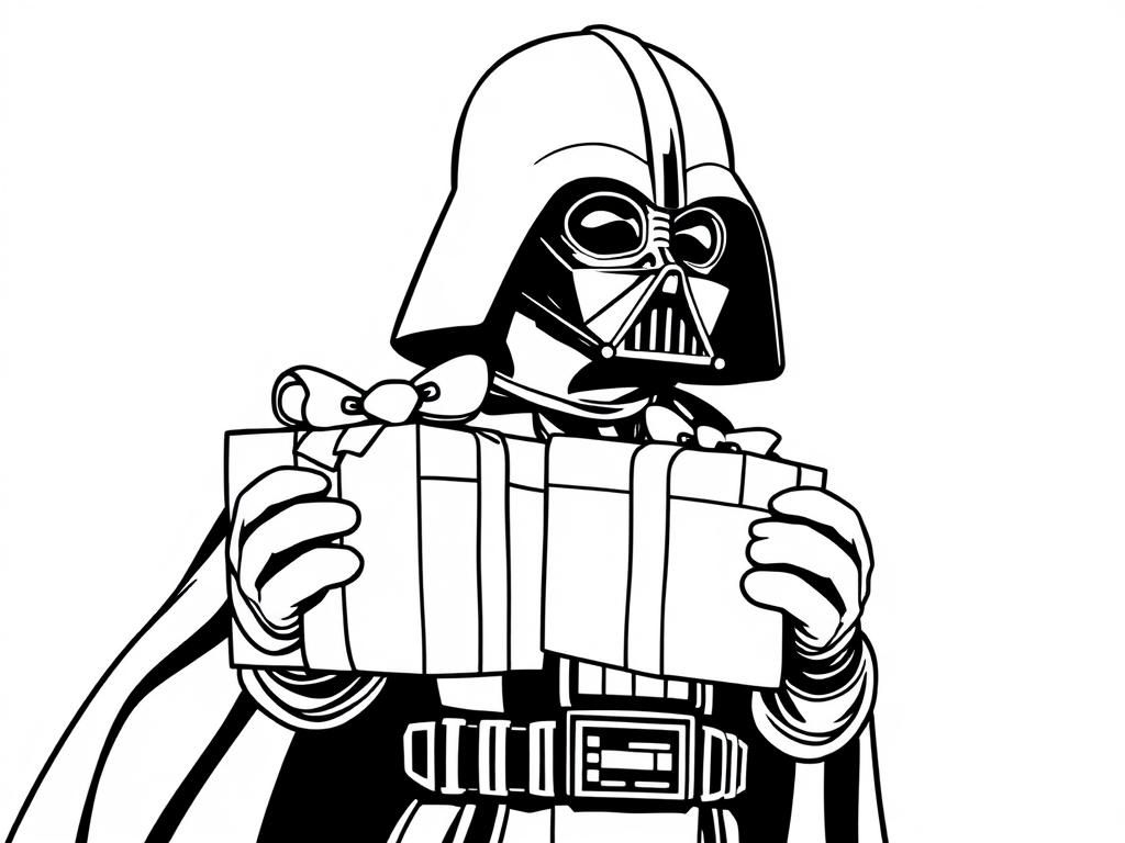 Darth Vader with Gift Coloring Page