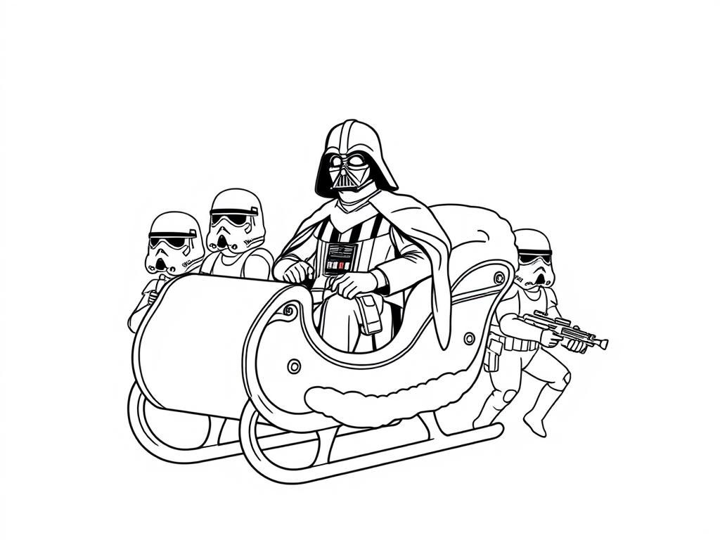 Darth Vader and Stormtroopers Sleigh Ride Coloring Page