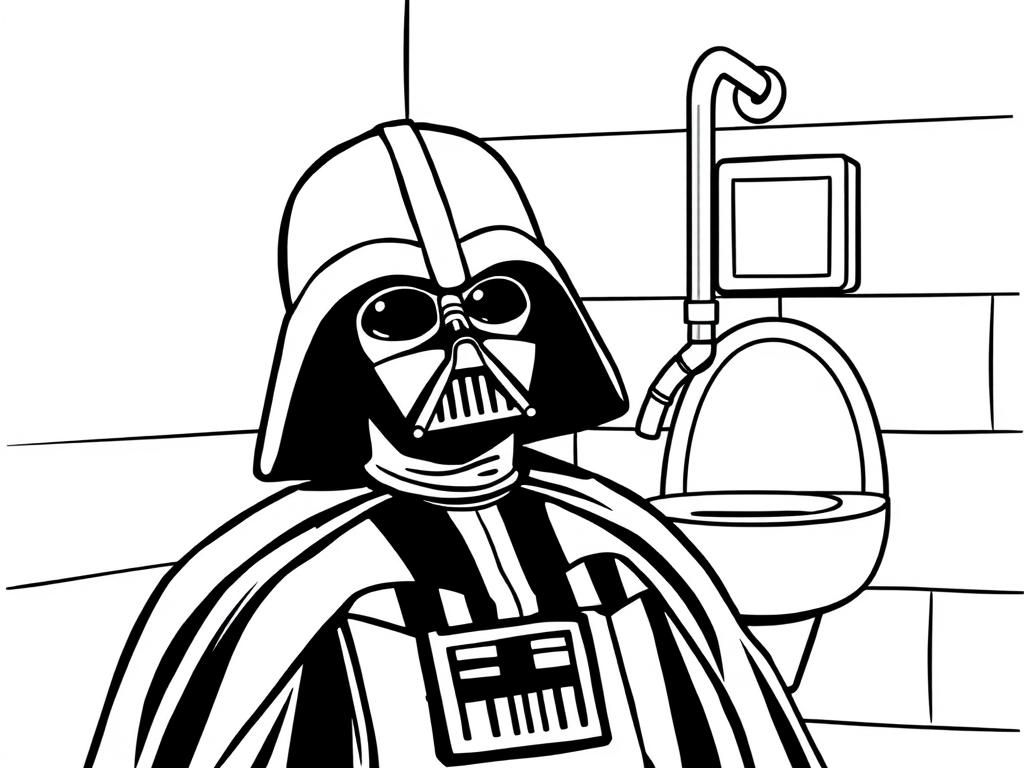 Darth vader in the restroom flushing