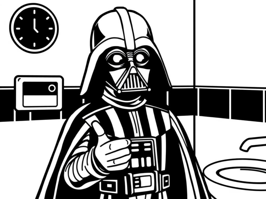 Darth vader in the restroom flushing