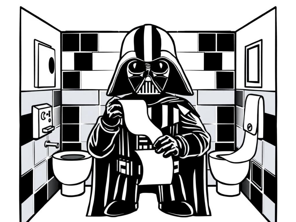 Preview of Darth vader in the restroom pulling toilet paper