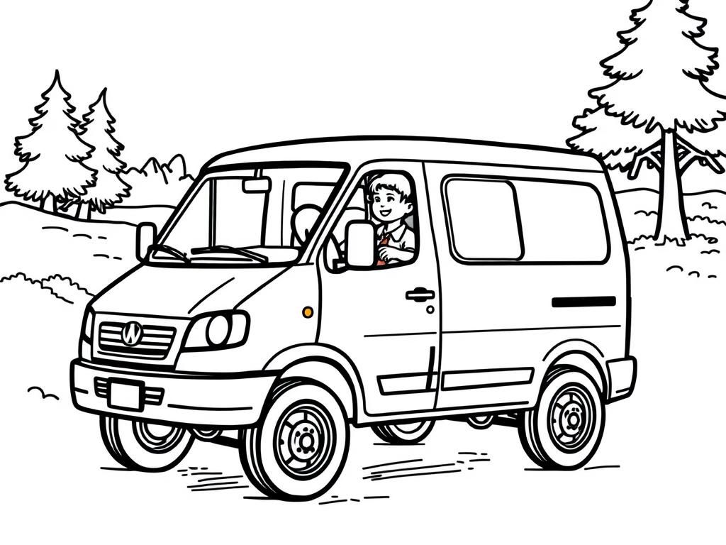 Boy Driving Van Coloring Page