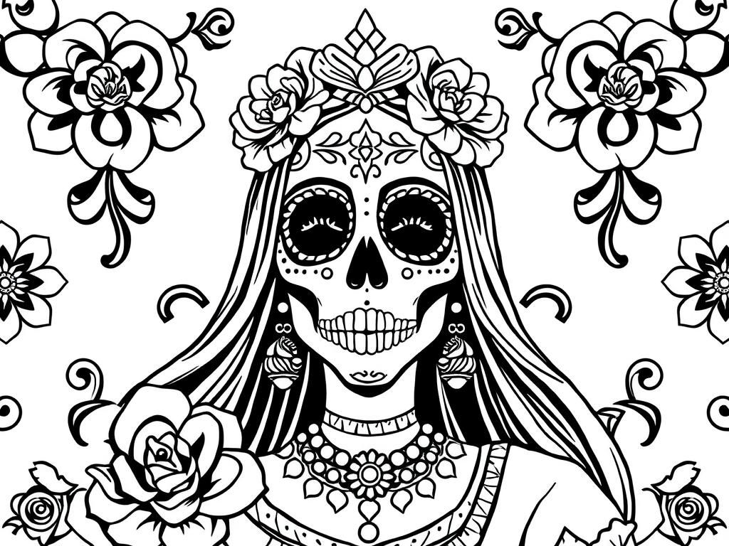 Sugar Skull Woman Coloring Page
