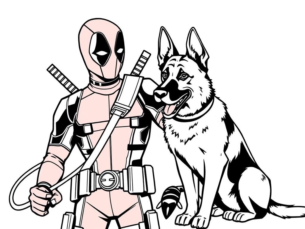 Deadpool and Dog Coloring Page