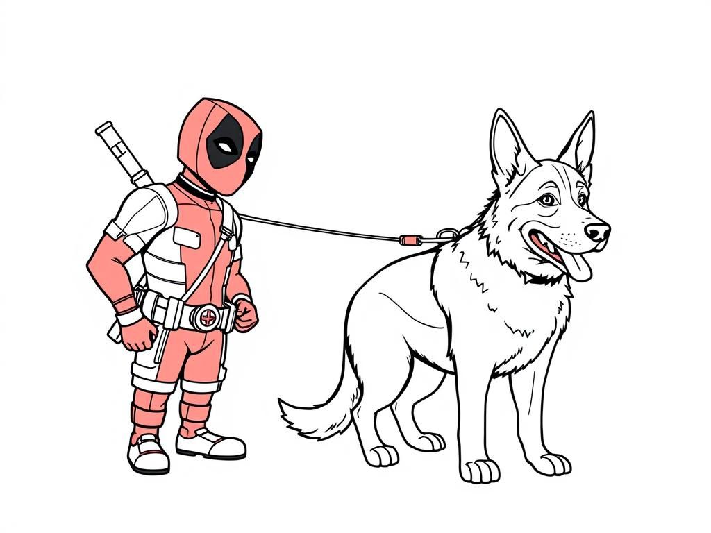 Deadpool and Dog Coloring Page