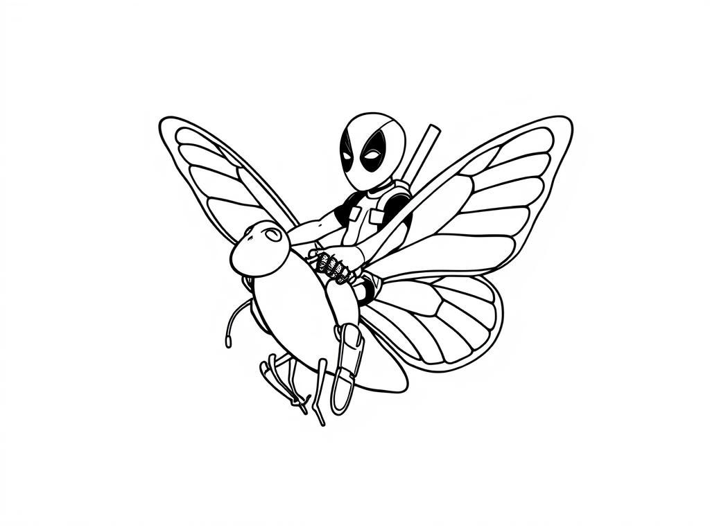 Deadpool Riding Bee Superhero Coloring Page