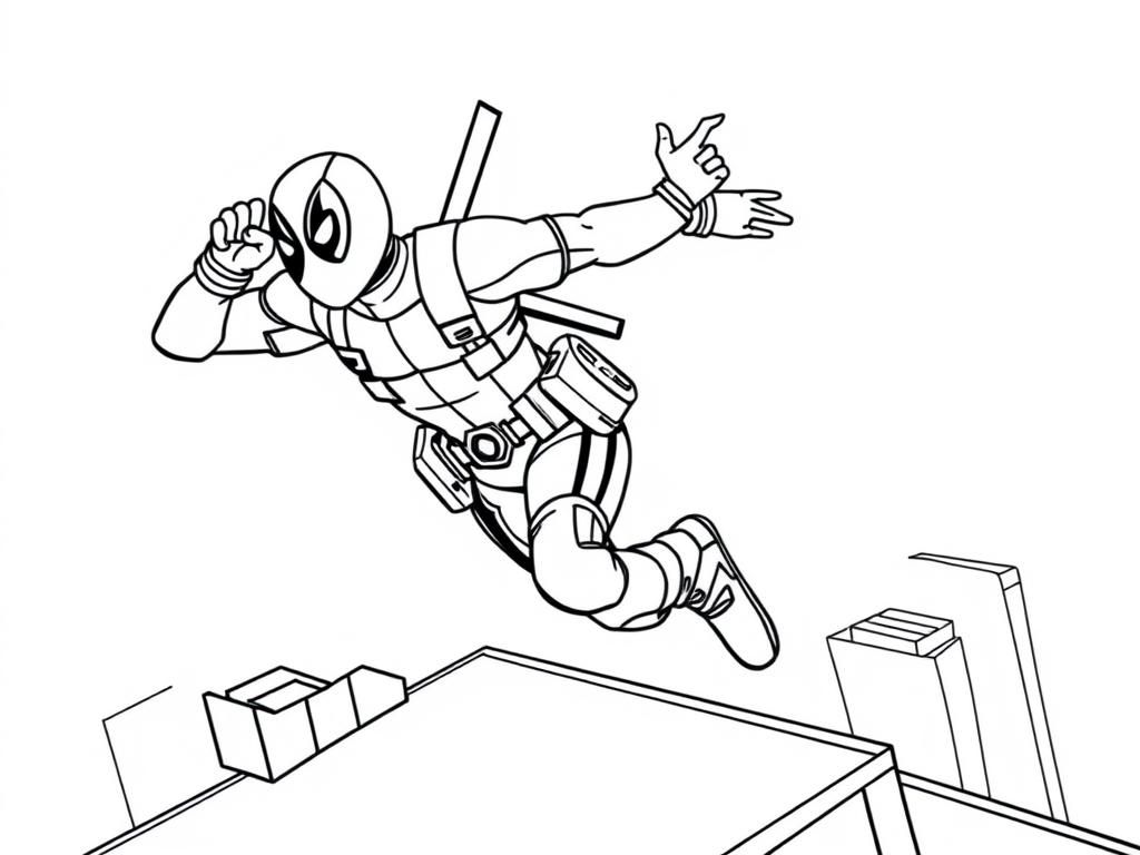 Marvel's Deadpool Jumping Coloring Page