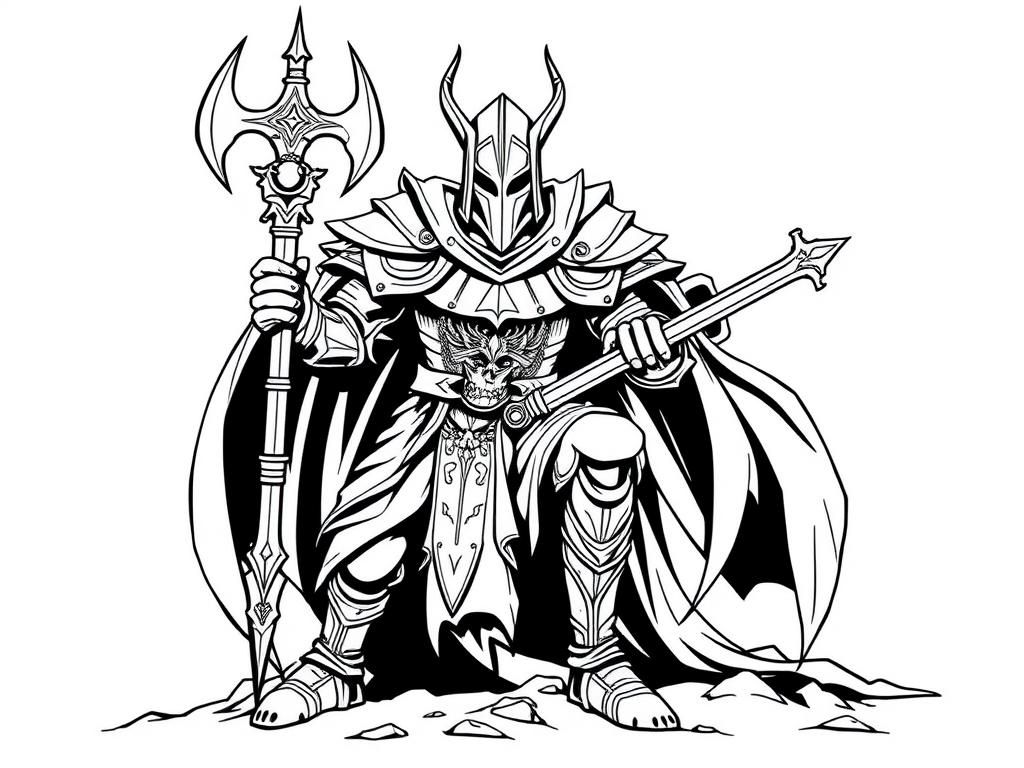 Medieval Skeleton Warrior Coloring Page