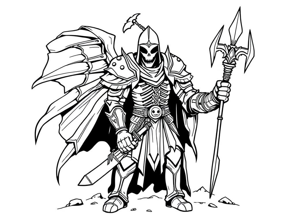 Skeleton Knight Warrior Fantasy Coloring Page