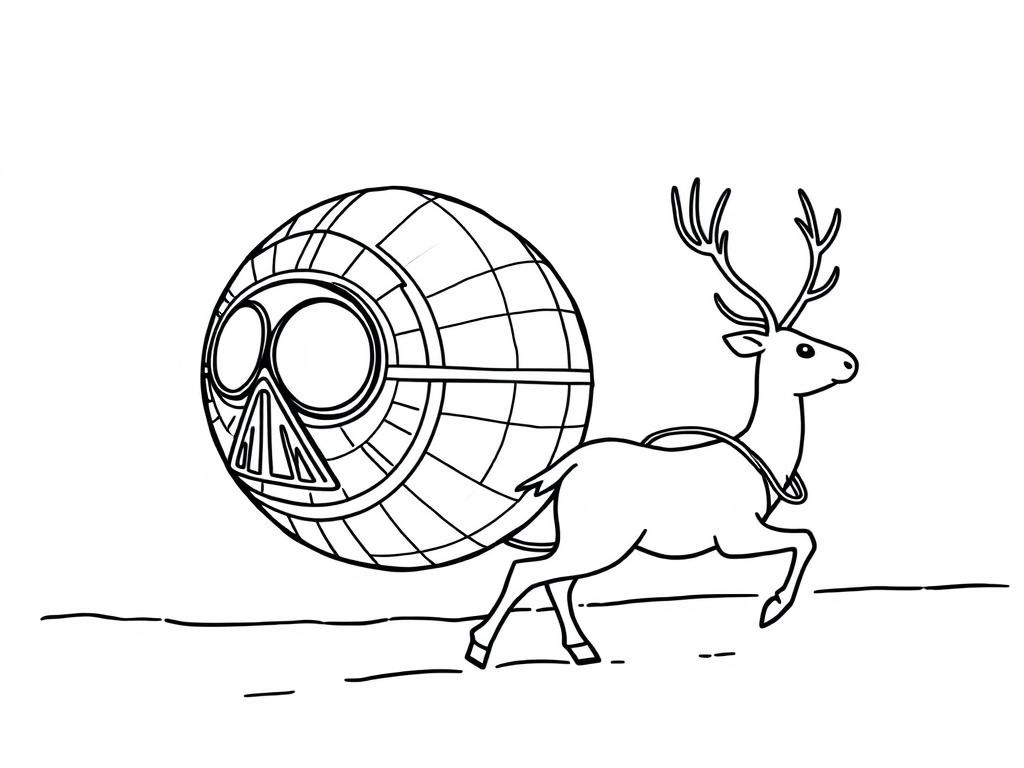 Reindeer Pulling Death Star Coloring Page
