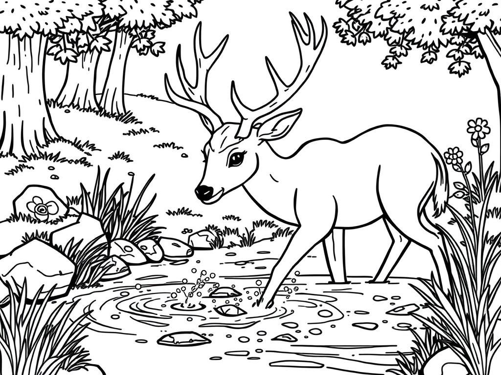 Kleurplaat van een hert in een bos