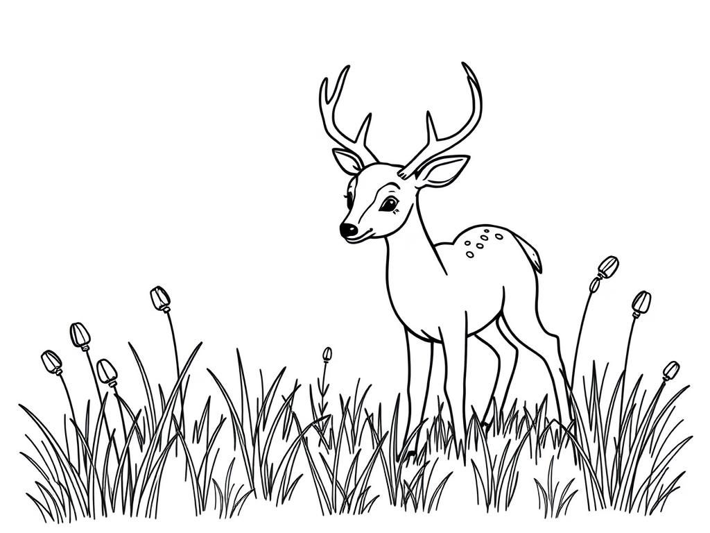 Deer in a Field of Flowers Coloring Page