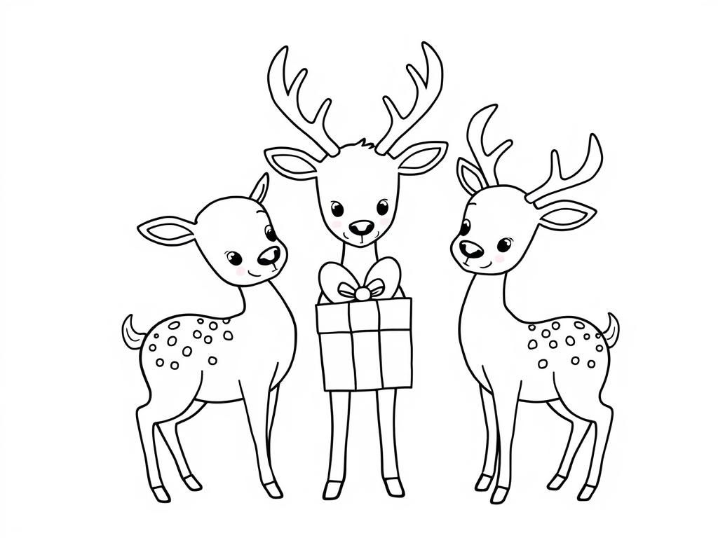 deers with gift - Free Printable Coloring Page