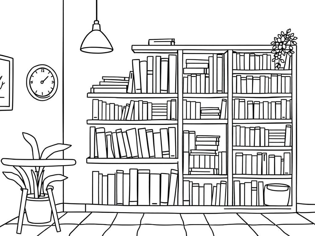 Cozy Library Coloring Page