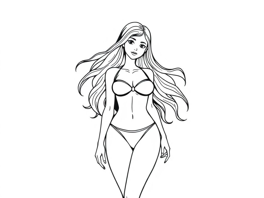 Detailed realistic, attractive, exotic pretty Female full body, two piece swimsuit