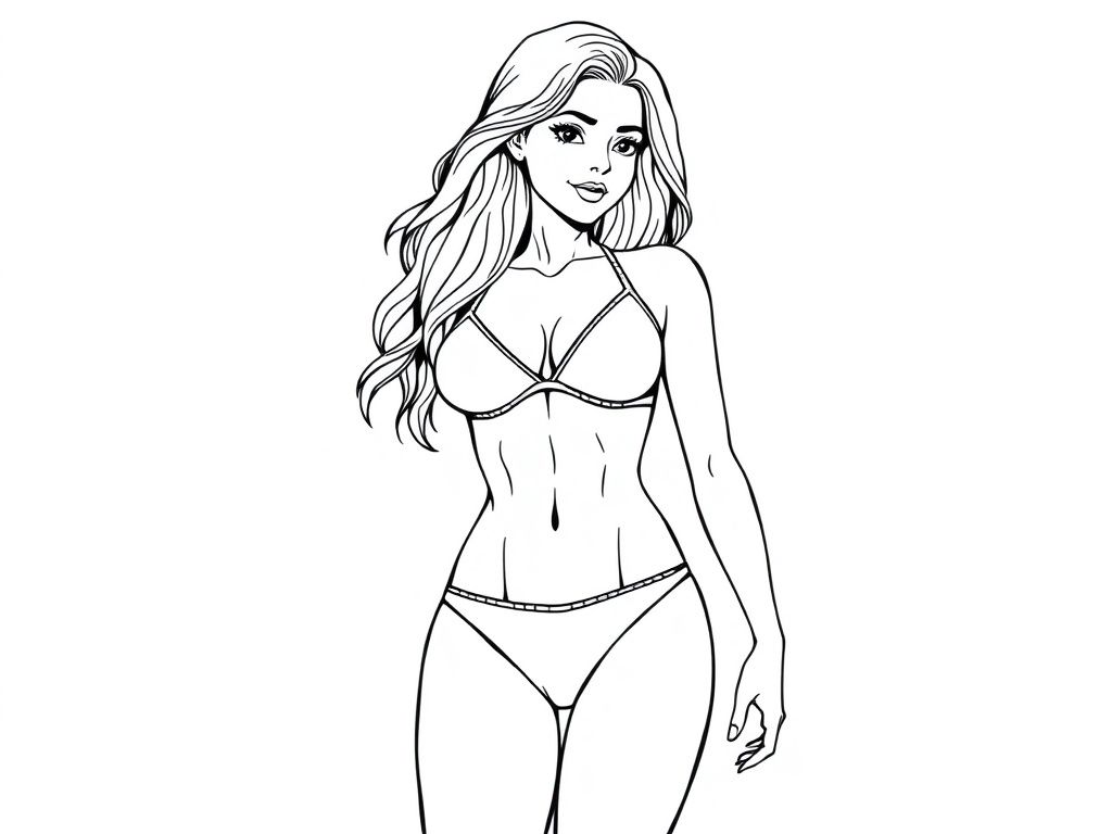 Detailed realistic, attractive, exotic pretty Female full body, two piece swimsuit