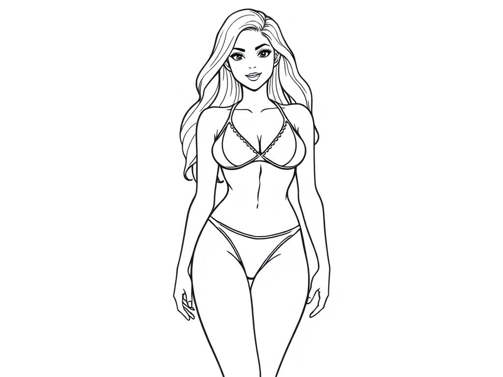 Detailed realistic, curvaceous, attractive, exotic pretty Female full body, two piece swimsuit