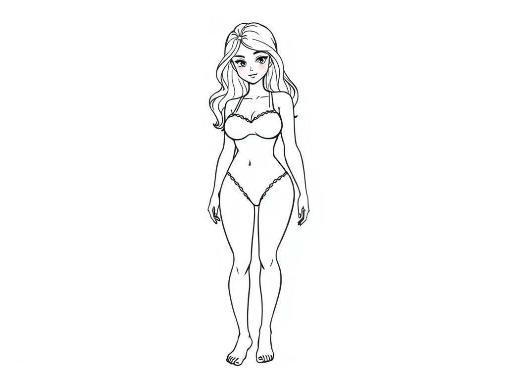 Detailed realistic, curvaceous, attractive, pretty Female full body, swimsuit