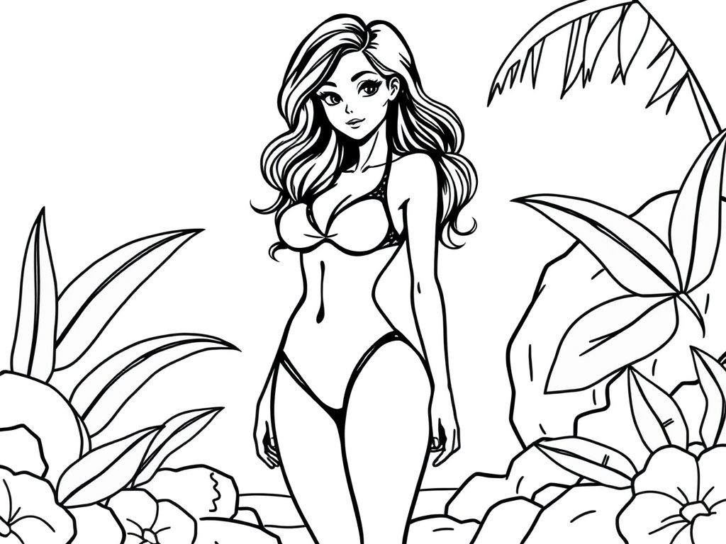 Detailed realistic, curvaceous, attractive, pretty Female full body, swimsuit