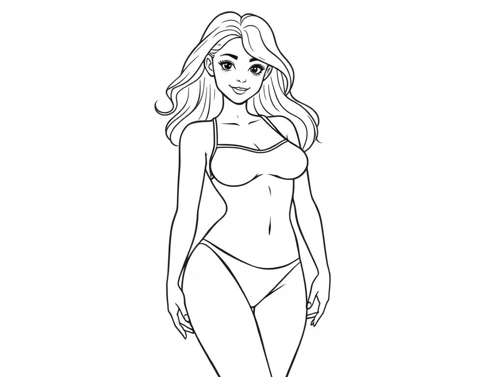 Detailed realistic, curvaceous, attractive, pretty Female full body, swimsuit