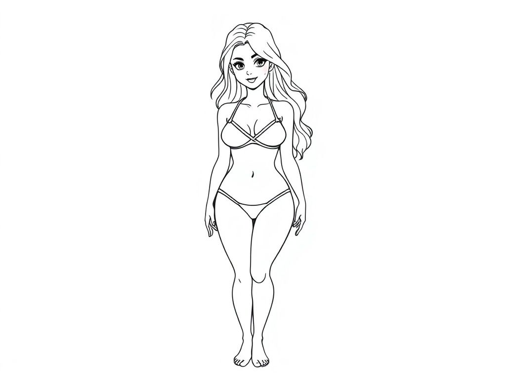 Detailed realistic, curvaceous, attractive, pretty Female full body, swimsuit