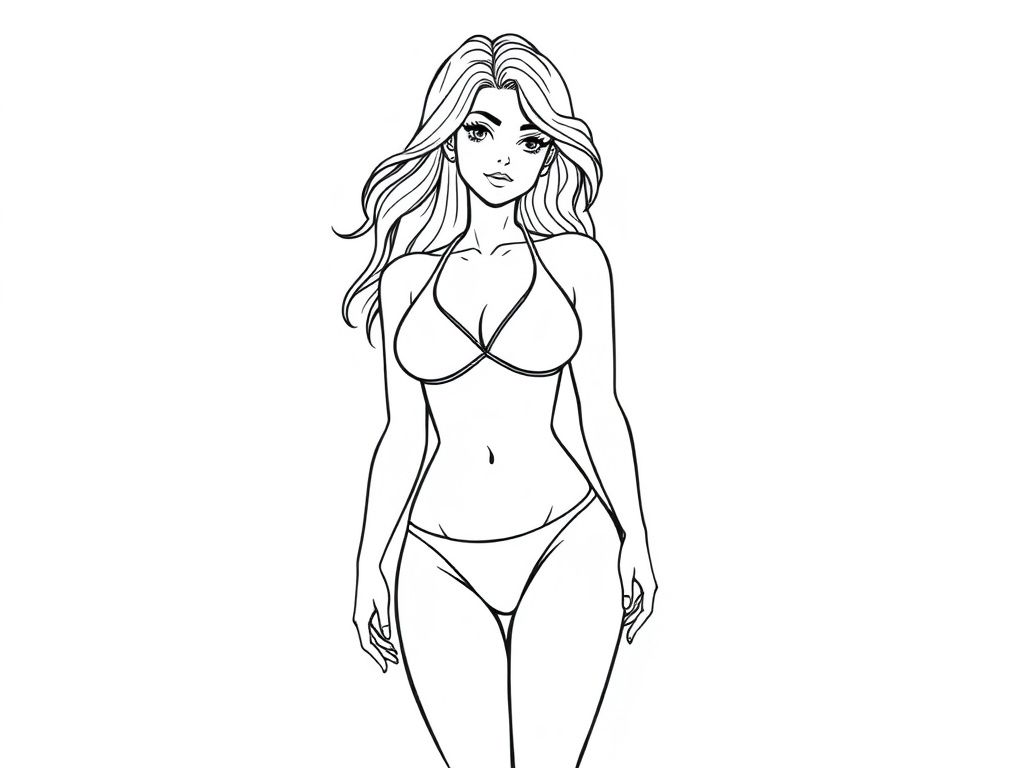 Detailed realistic, curvaceous, attractive, pretty Female full body, swimsuit