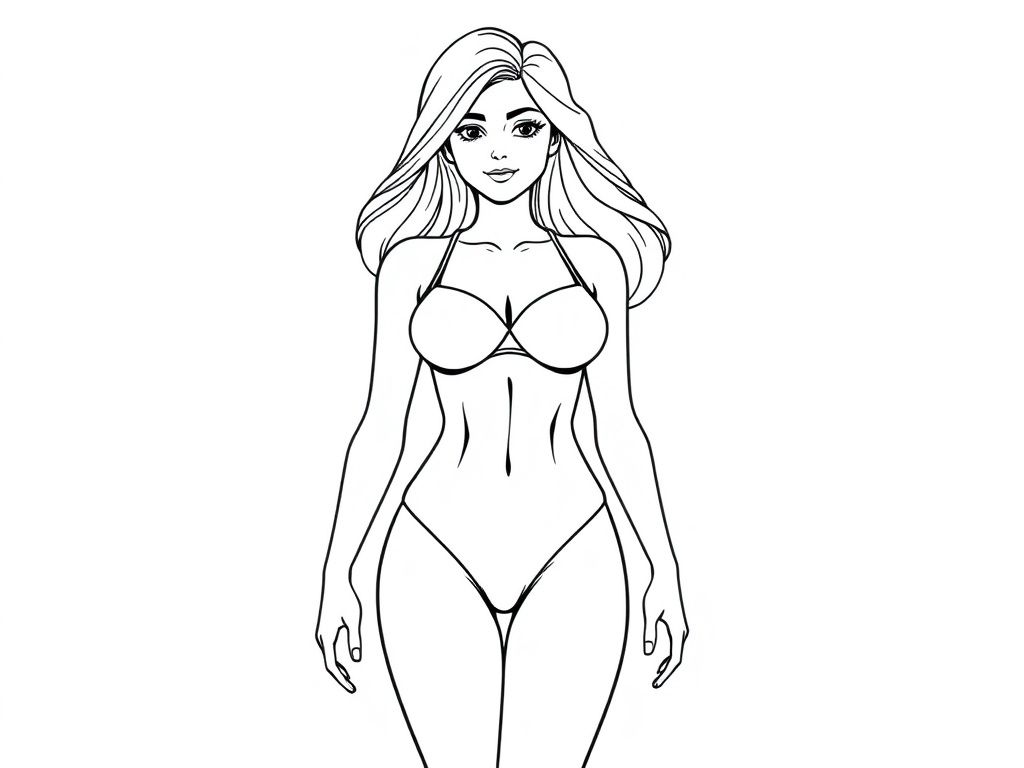 Detailed realistic, curvaceous, attractive, pretty Female full body, swimsuit