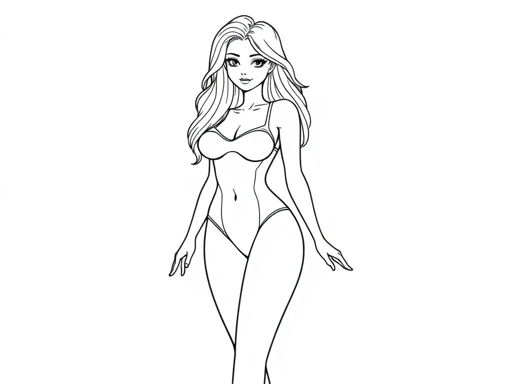Detailed realistic, curvaceous, attractive, pretty Female full body, swimsuit