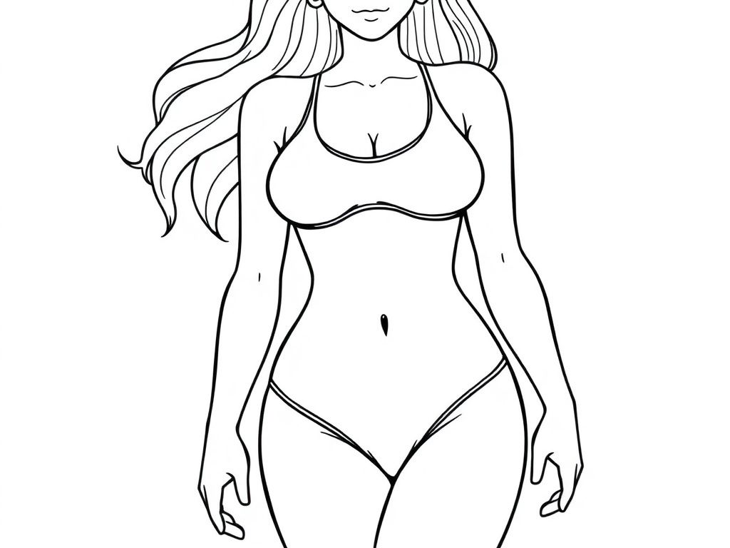 Detailed realistic, curvaceous, attractive, pretty Female full body, swimsuit
