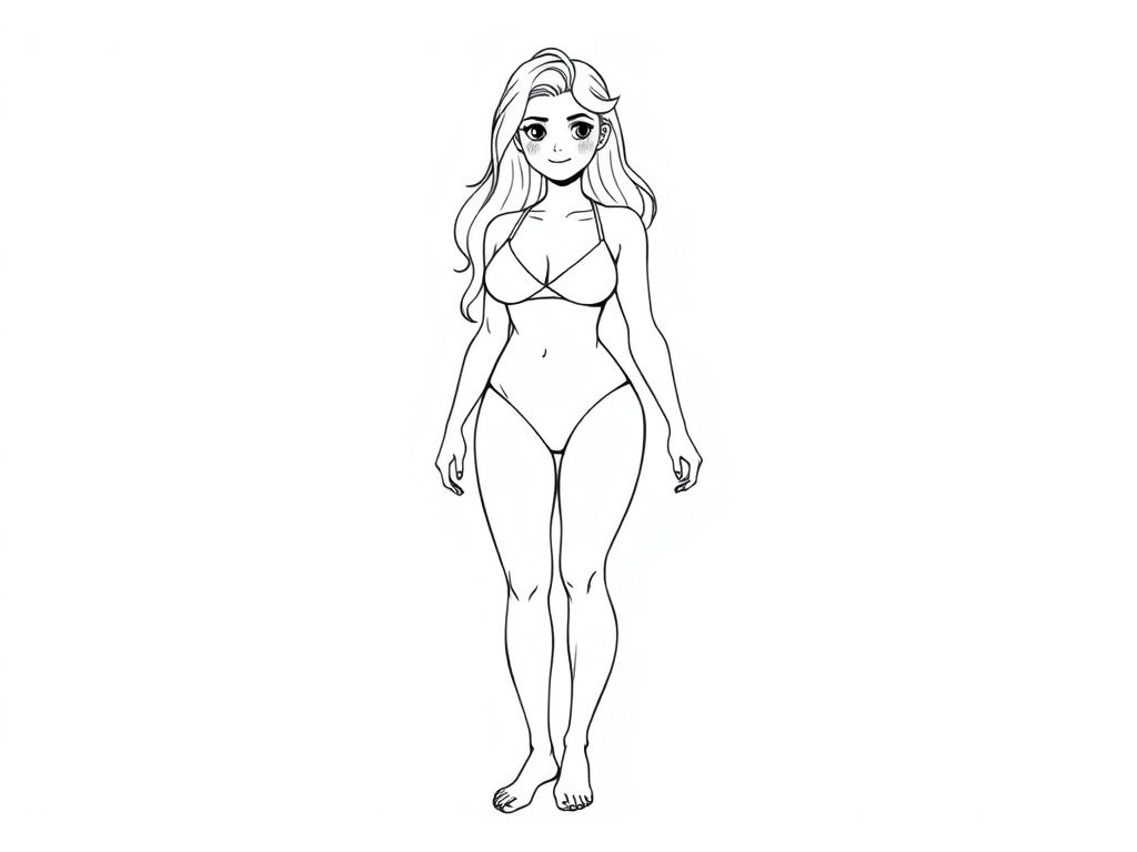 Woman in Bikini Coloring Page