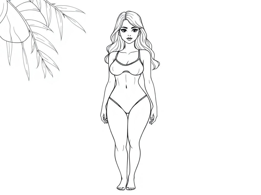 Detailed realistic, curvaceous, attractive, pretty Female full body, swimsuit