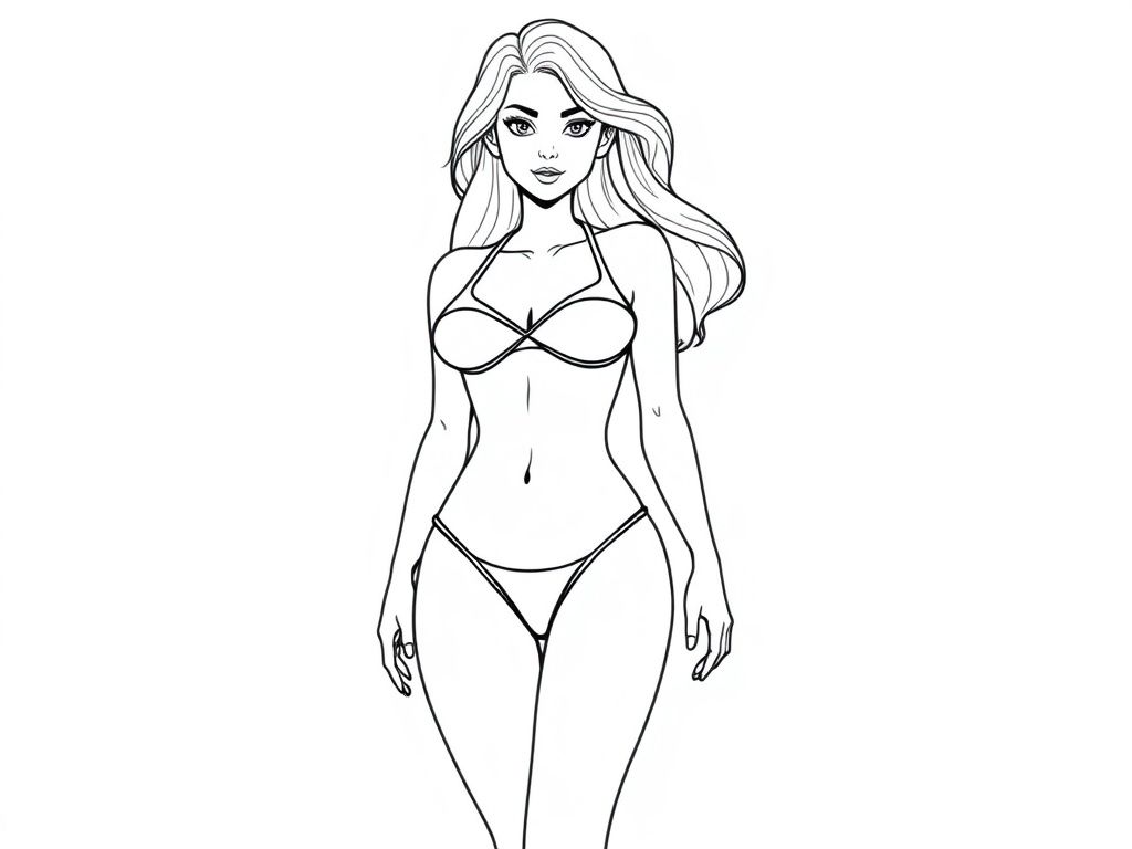 Detailed realistic, curvaceous, attractive, pretty Female full body, swimsuit
