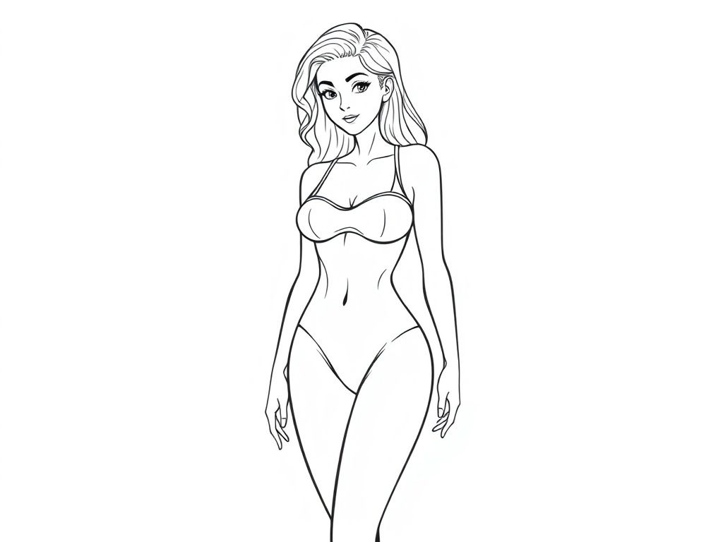 Detailed realistic, curvaceous, attractive, pretty Female full body, swimsuit