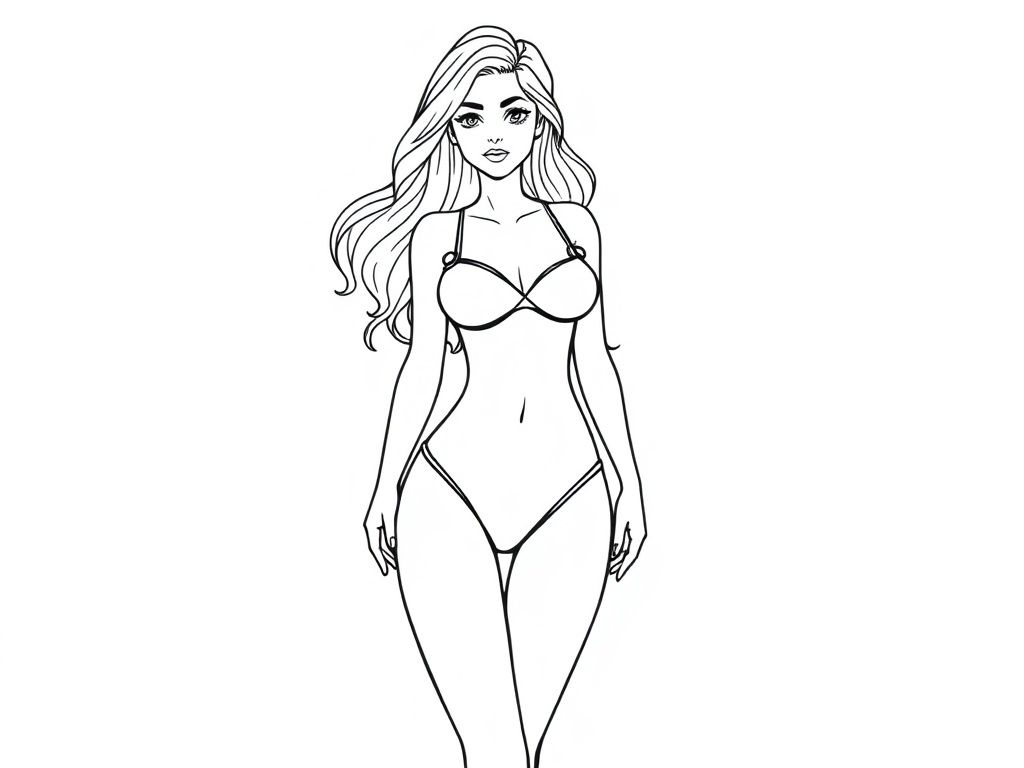 Detailed realistic, curvaceous, attractive, pretty Female full body, swimsuit