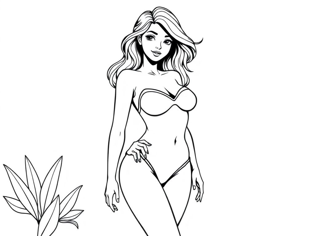 Detailed realistic, curvaceous, attractive, pretty Female full body, swimsuit