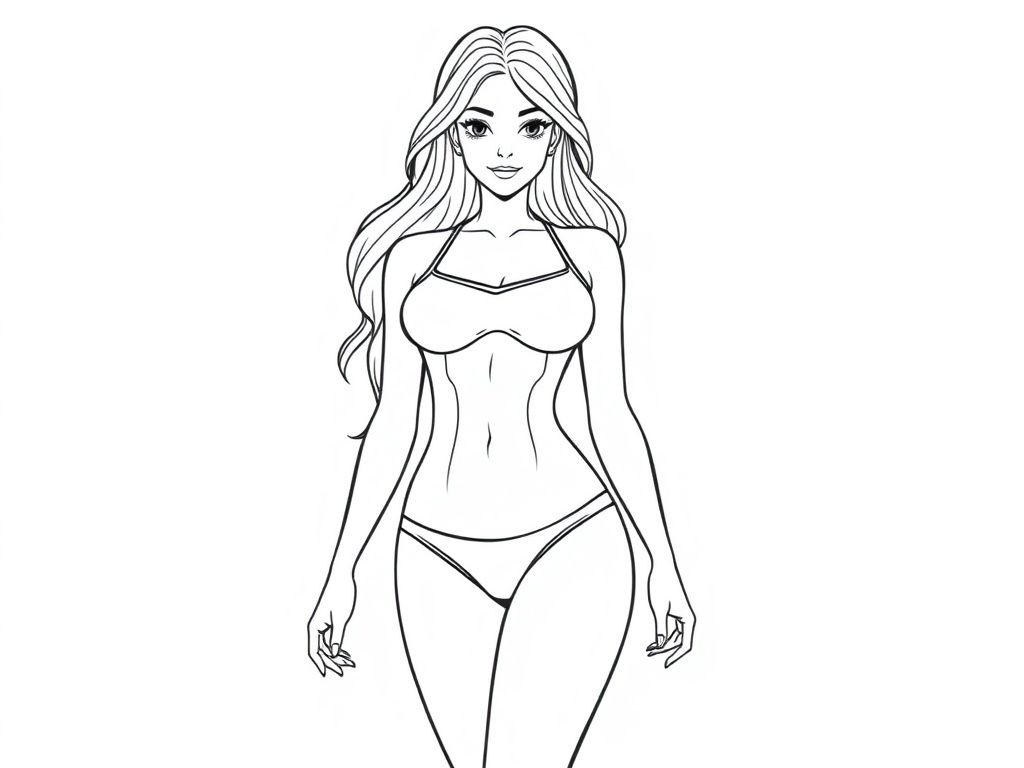 Detailed realistic, curvaceous, attractive, pretty Female full body, swimsuit