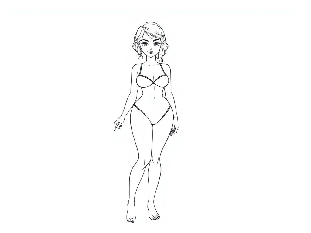 Detailed realistic, curvaceous, attractive, pretty Female full body, swimsuit