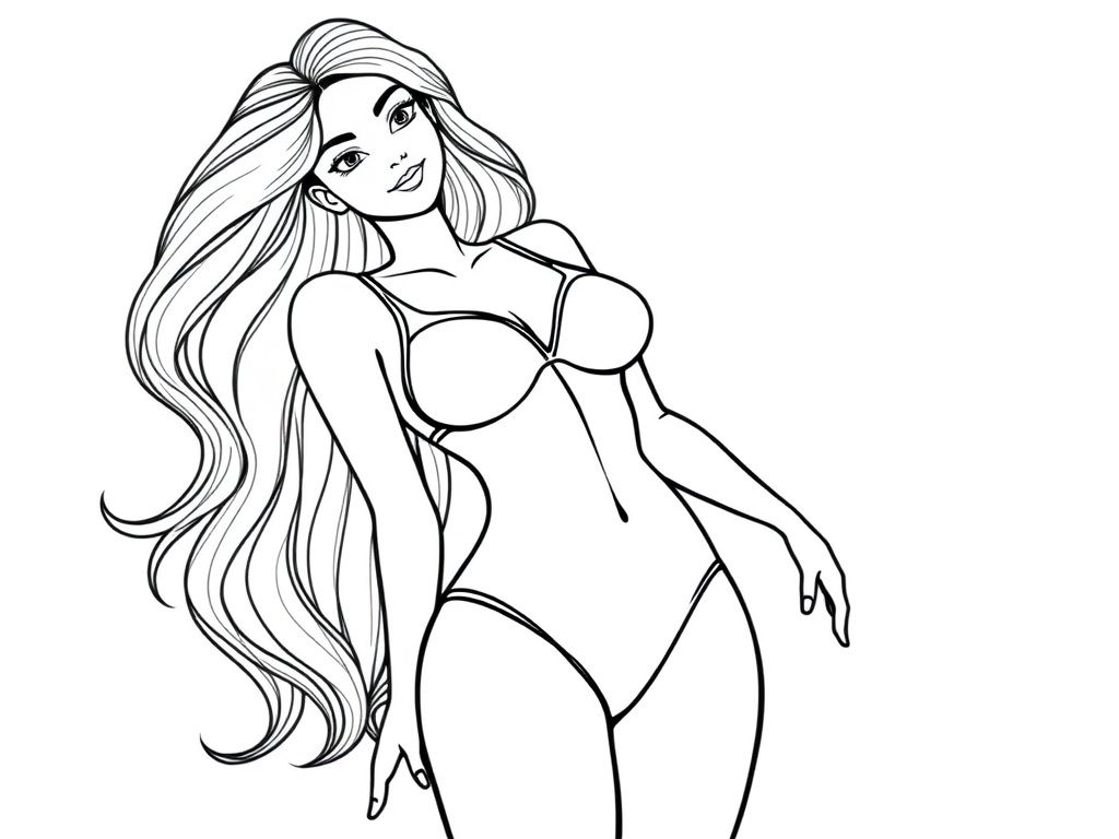 Detailed realistic, curvaceous, attractive, pretty Female full body, swimsuit