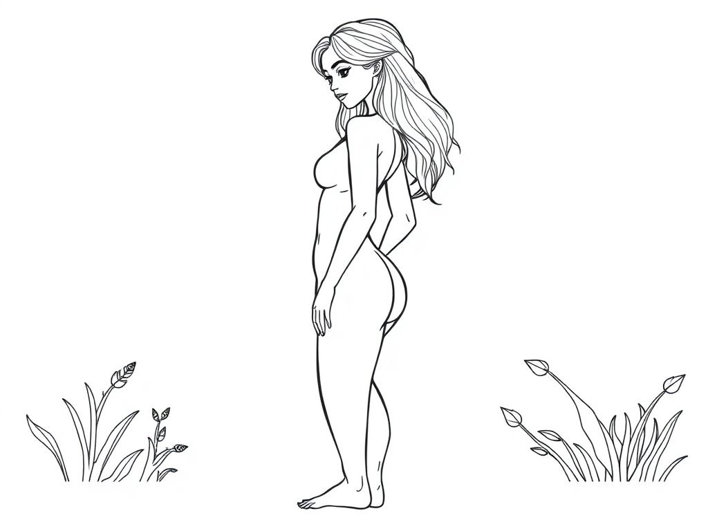 Detailed realistic Female body - Free Printable Flower Coloring Page