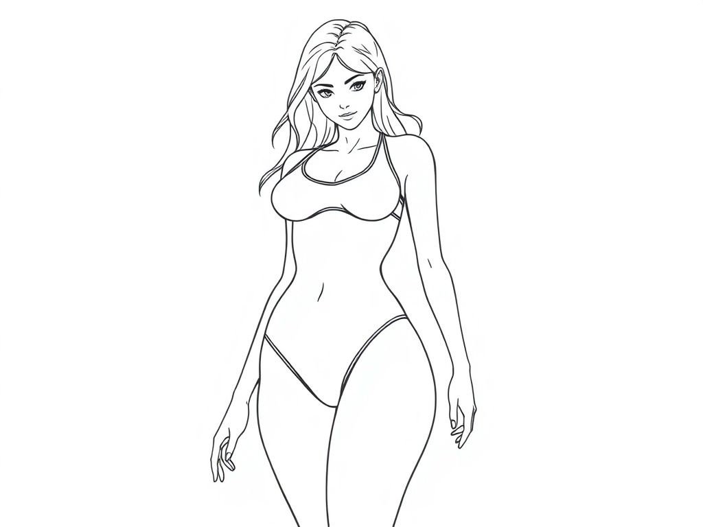 Detailed realistic Female body, swimsuit