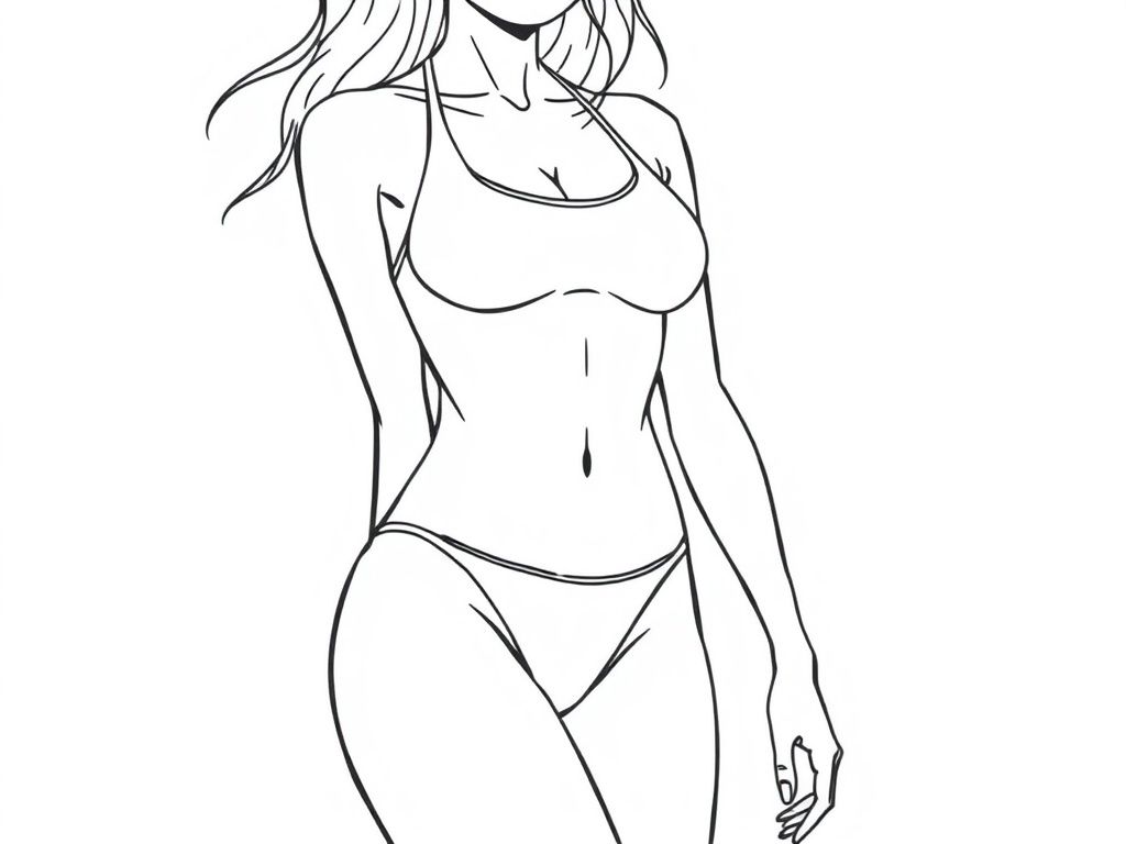 Detailed realistic Female body, swimsuit