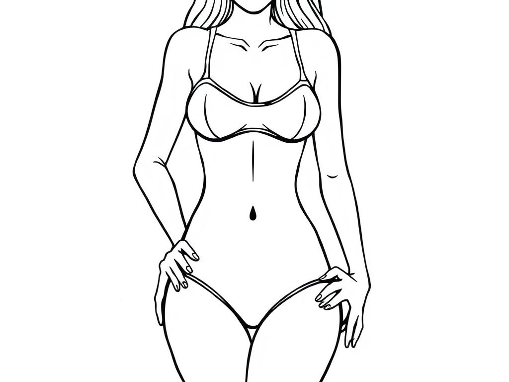 Detailed realistic Female body, two piece swimsuit