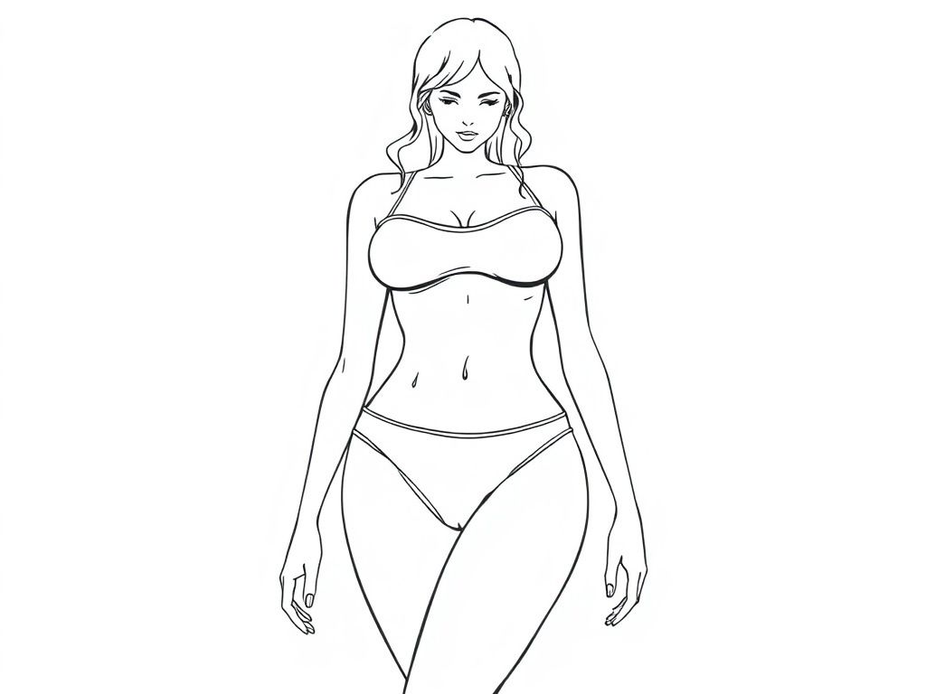 Detailed realistic Female body, two piece swimsuit