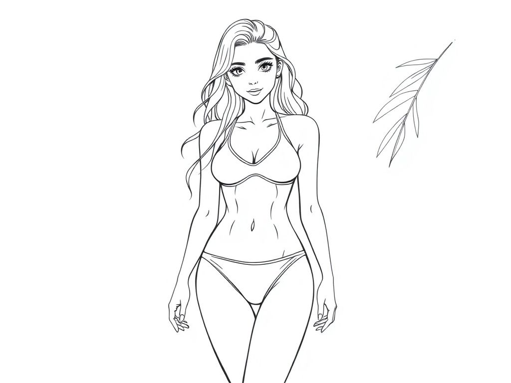 Detailed realistic pretty Female full body, two piece swimsuit