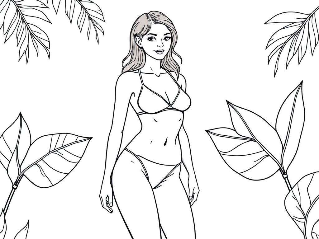 Woman in Bikini Coloring Page