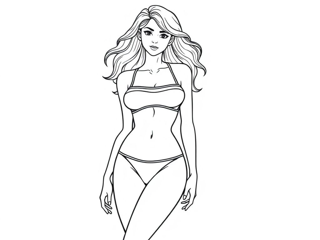 Detailed realistic pretty Female full body, two piece swimsuit