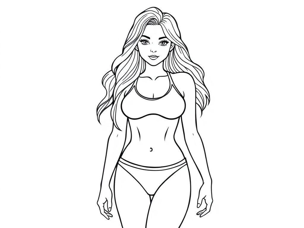 Woman in Bikini Coloring Page