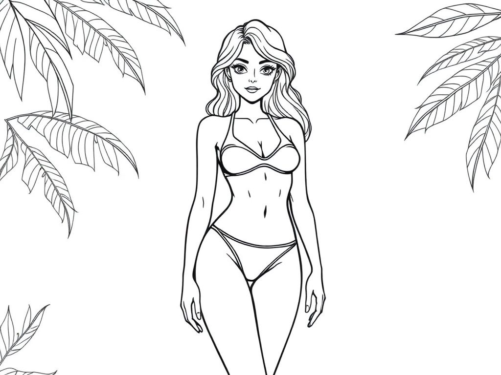 Detailed realistic pretty Female full body, two piece swimsuit